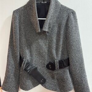 Nic + Zoe‎ Black Tweed Womens Blazer Belt Attached Size 4